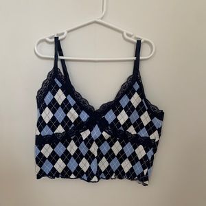 Blue motif cropped cami - Size S